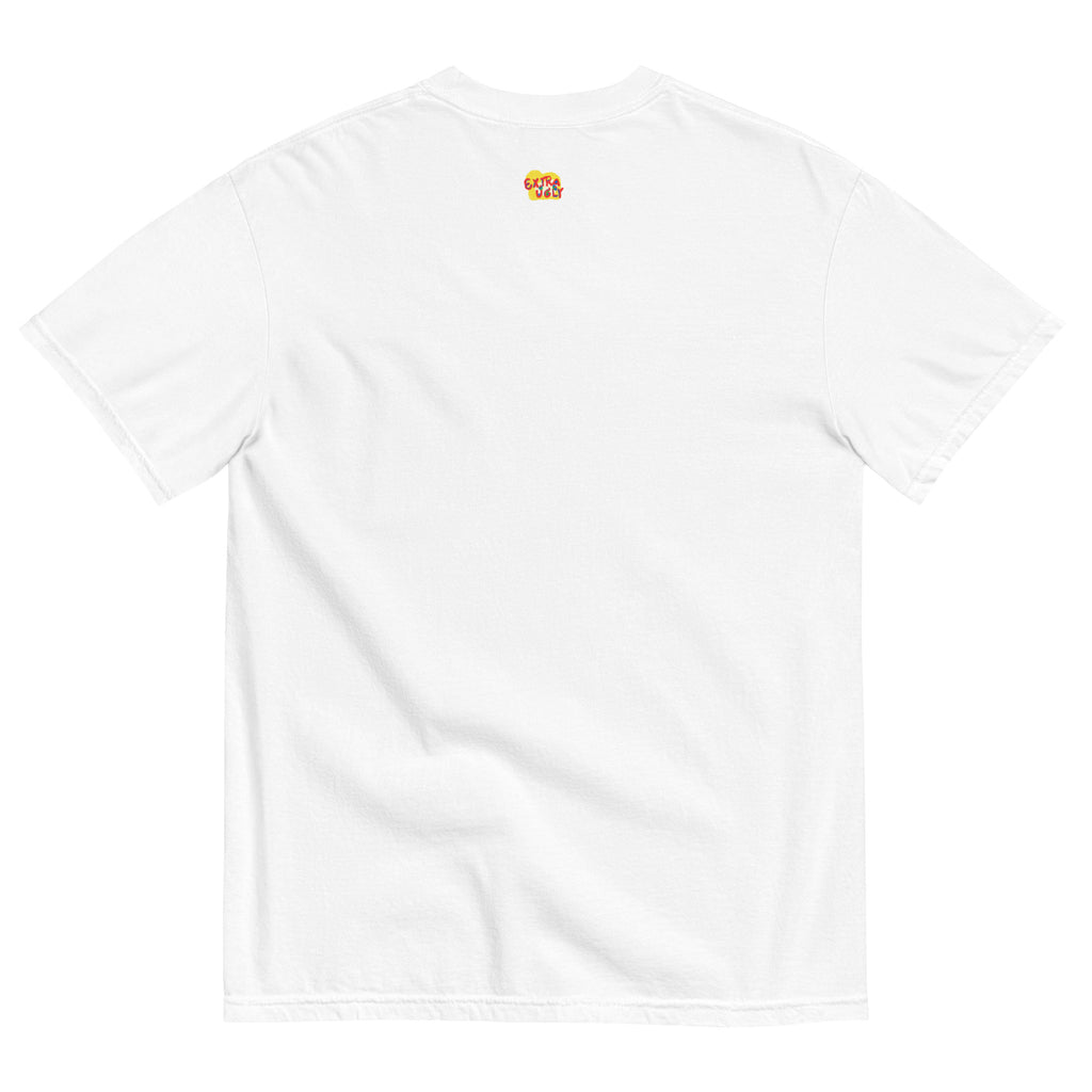 Unisex heavyweight t-shirt featuring a hand-drawn small talk response checklist design; soft, structured, and made of 100% cotton.
