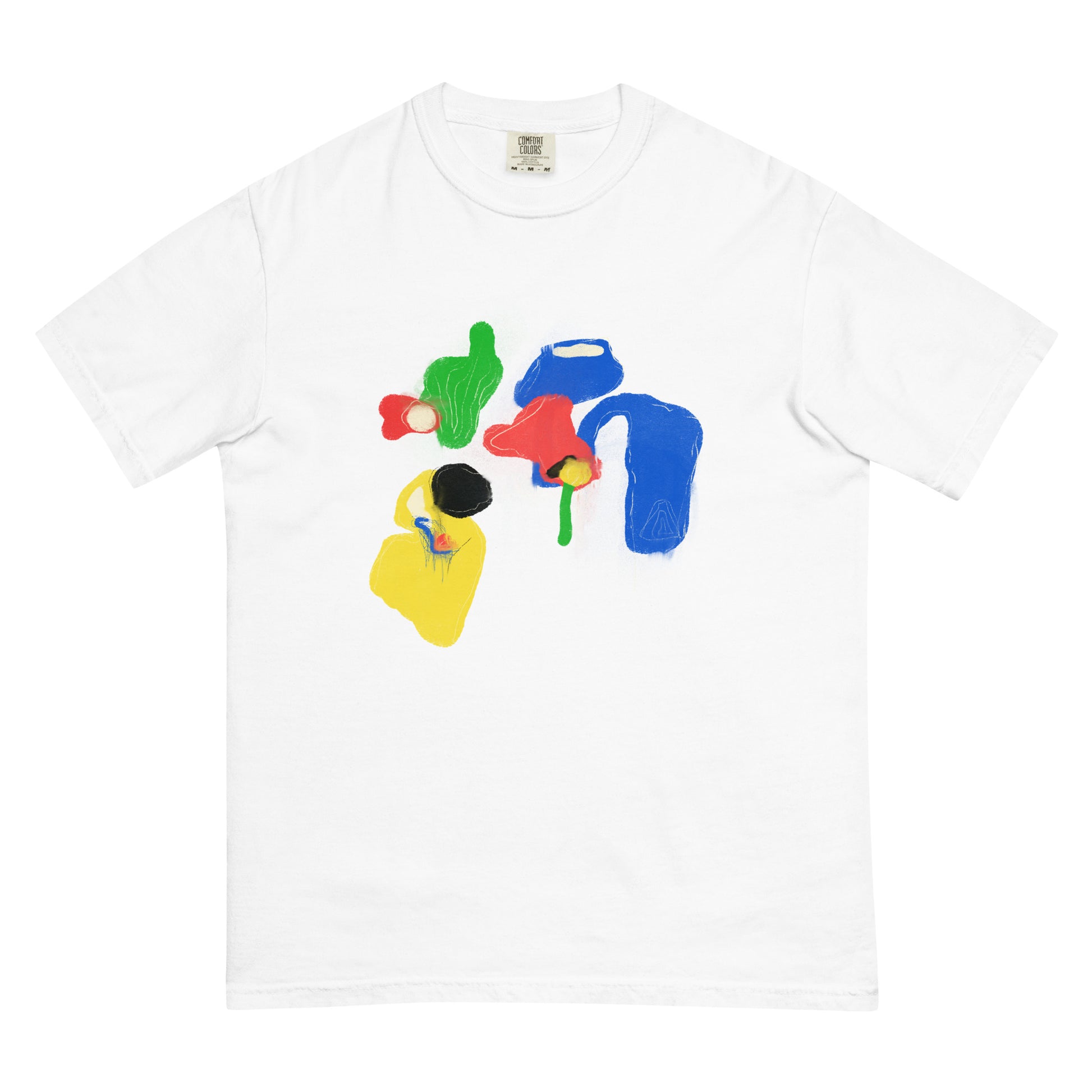 Unisex heavyweight T-shirt featuring abstract color-block print from the ‘Untitled Steps’ series, garment-dyed with a relaxed fit