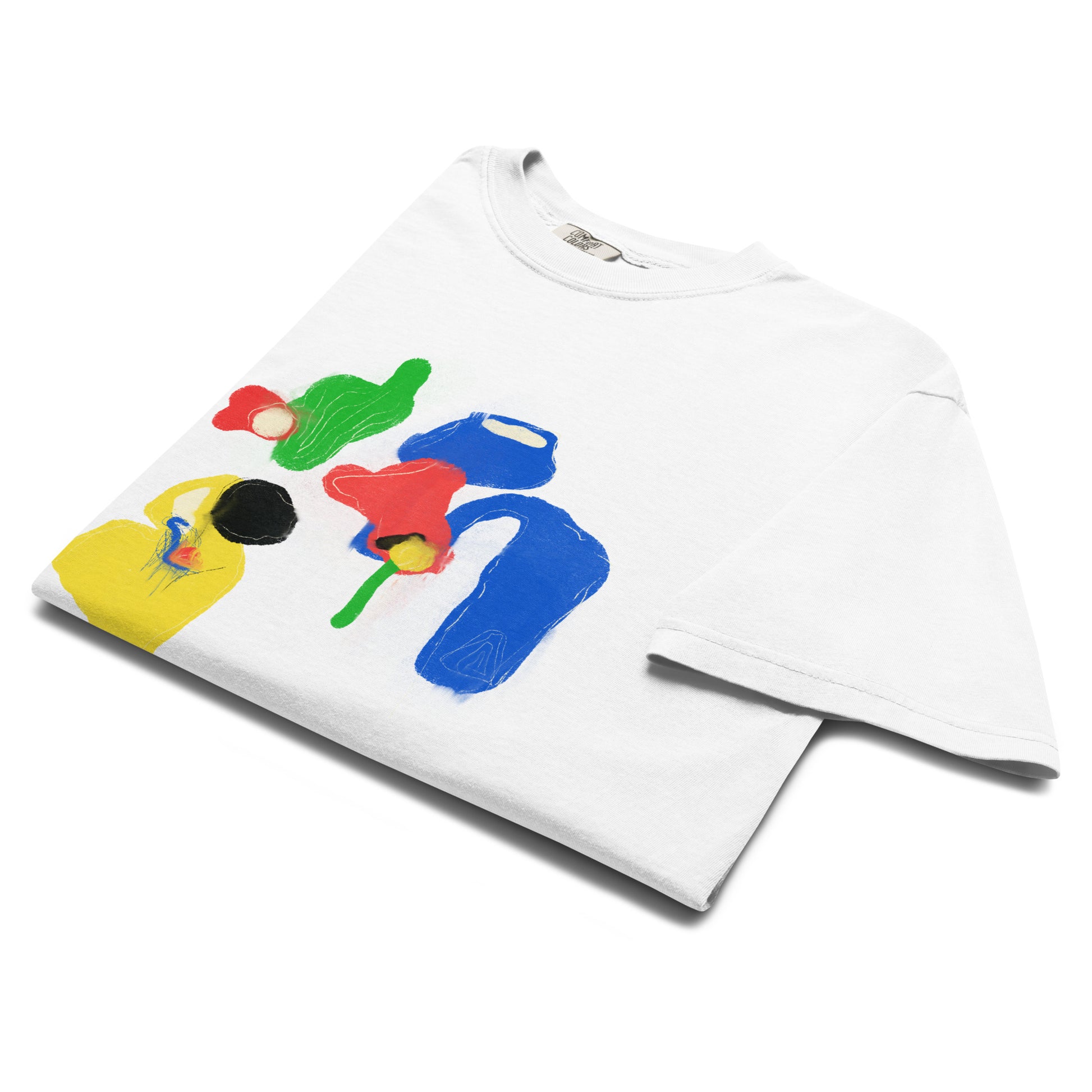 Unisex heavyweight T-shirt featuring abstract color-block print from the ‘Untitled Steps’ series, garment-dyed with a relaxed fit