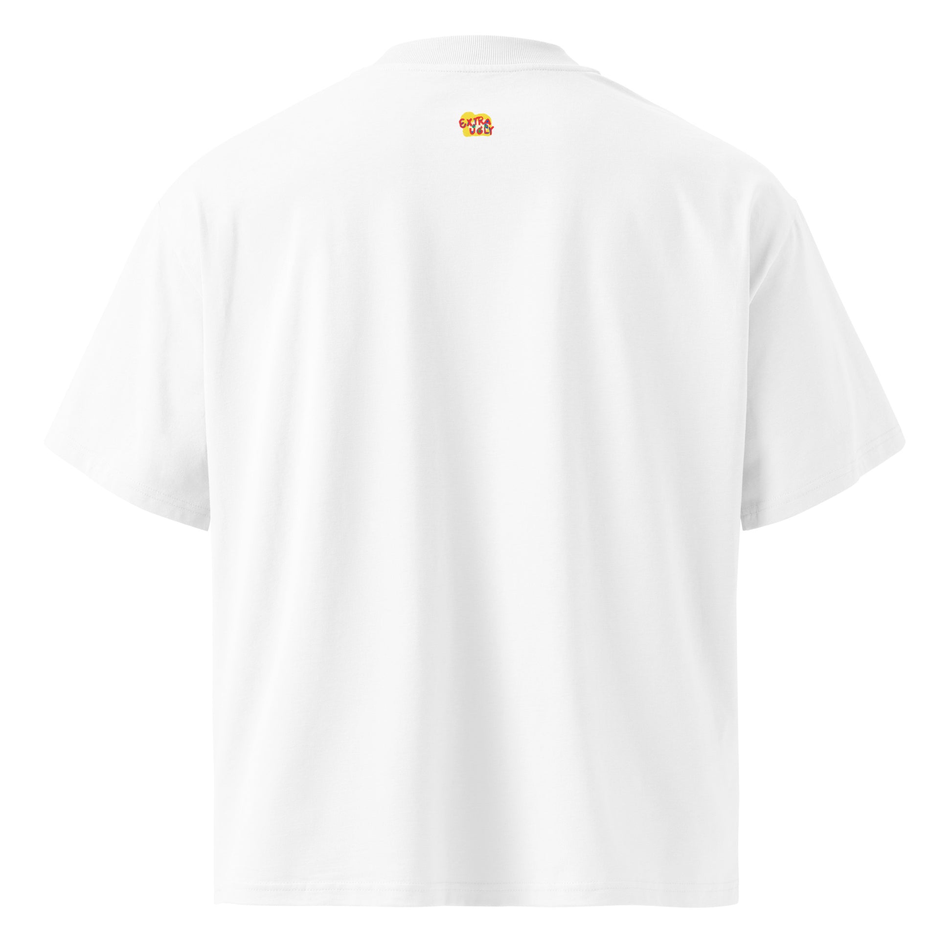 Emo sketch-style illustration of a moody character looking back, printed on an oversized high-neck organic cotton t-shirt