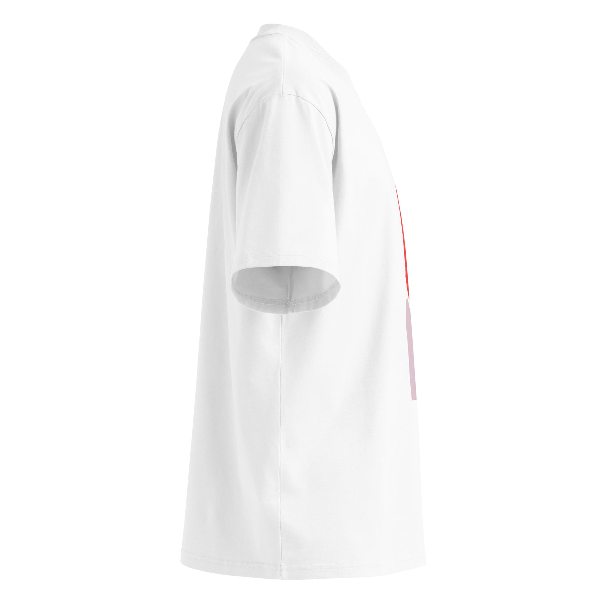 Emo sketch-style illustration of a moody character looking back, printed on an oversized high-neck organic cotton t-shirt